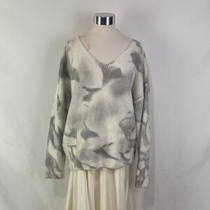POL Gray Cream Ribbed Tie Dye Sweater